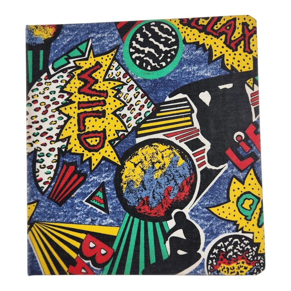 Vintage 80s/90s 1.5" 3 Ring Binders (2) Pop Art Paint Splatter Fabric Retro